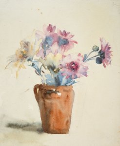 花瓶のピンクの花（紙に水彩） 作： Barbara Leigh Smith Bodichon