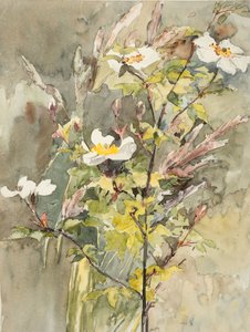 野の花（織紙に水彩とグラファイト） 作： Barbara Leigh Smith Bodichon