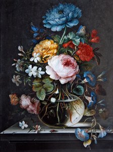 高台に置かれた花瓶（ベラムにガッシュ） 作： Barbara Regina Dietzsch