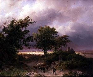 クリーブを遠景にした林間の風景（油彩・キャンバス 作： Barend Cornelis Koekkoek