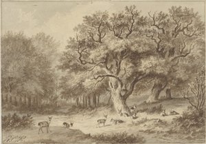 鹿のいる森の風景 作： Barend Cornelis Koekkoek