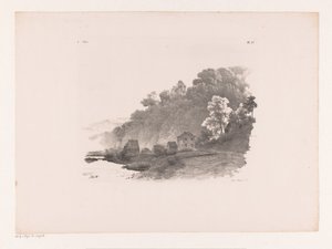 川、田舎道、家のある丘陵の風景 風景学 第6話（連載タイトル） 作： Barend Cornelis Koekkoek