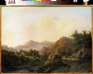 道のある風景。 Barend Cornelis Koekkoek (1803-1862) による絵画。 キャンバスに油彩。 オランダの芸術。 M.クロシツキー美術館、セヴァストポリ（セヴァストポリ）、ウクライナ 作： Barend Cornelis Koekkoek
