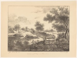 家、小川、小道のある風景 作： Barentie Willem Dietz