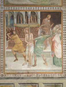 新約聖書の一場面：キリストの鞭打ち（フレスコ画） 作： Barna da Siena
