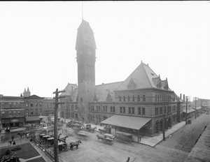 アメリカ・イリノイ州シカゴ、ディアボーン駅、1883年頃（モノクロ写真 作： Barnes and Crosby