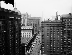 米国イリノイ州シカゴ、サウス・ディアボーン・ストリート、1905年頃（モノクロ写真 作： Barnes and Crosby