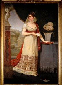 Josephine de Beauharnais (1763-1814) 彼女はマルメゾンにある息子のEugene Rose de Beauharnais dit le Prince Eugene (1781-1824)を描いた胸像を見ている - Antoine Jean Gros (1771-1835)による絵画。
