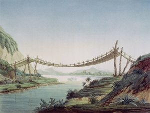 1810年にメキシコのチャンボ川を渡るペニペ近くのロープ橋