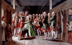 ロシアの皇女エリザベート・イーレ・ペトロヴナ（1709-1762）の祝宴の日と将来の皇位継承の日に、兵士たちが彼女の忠誠を誓うクロードの版画（19世紀）1883年 サンクトペテルブルクのエルミタージュ美術館 作： Baron Mikhail Petrovich Klodt von Jurgensburg