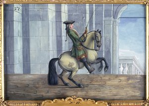 No. 27 Levadeと呼ばれる馬術運動を行っているスペイン乗馬学校の灰色の馬（紙のトイレ）
