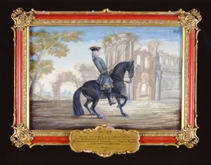 No. 52馬場馬術運動をしているスペイン乗馬学校の暗い馬であるルビエンヴェヌ（紙にトイレ） 作： Baron Reis Eisenberg