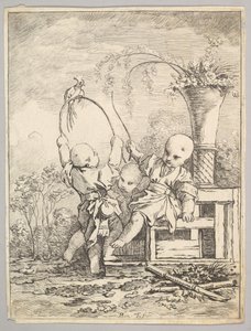 オウムと遊ぶ中国の子供たち、1760-70。 作： Baron de Thiers Louis Antoine Crozat
