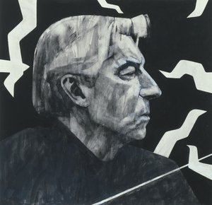 ハーバートフォンカラヤンの肖像、サンデータイムズのイラスト、1970年代（船上グワッシュ）