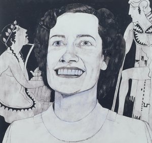 ジョーンサザーランドの肖像画、サンデータイムズのイラスト、1970年代（ガッシュ、船上） 作： Barry Fantoni