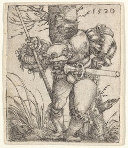 木に寄りかかって曲がる兵士、1520年。 作： Barthel Beham
