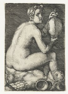 鎧に座っている裸の女性 作： Barthel Beham