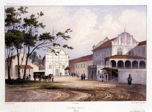 マラッカの州庁舎、アルフレッド・レオン・ルメルシエの彫刻、1840年頃（手彩色リトグラフ 作： Barthelemy (after) Lauvergne