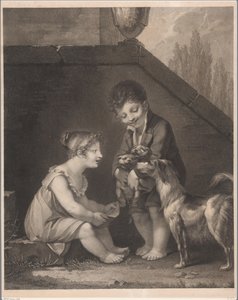 犬と一緒にいる 2 人の子供 Oh, les jolis petits chiens 作： Barthélémy Joseph Fulcran Roger