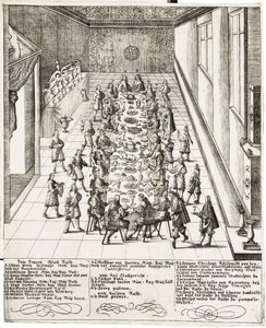 フェルディナンド4世（1633-1654）が1651年9月5日にウィーンで受けたローマ王、ハンガリー王、ボヘミア王への忠誠の誓いの際の祝宴 作： Bartholomäus Kilian