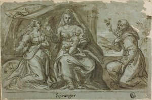 聖カタリナとドミニクと聖母子 作： Bartholomaeus Spranger