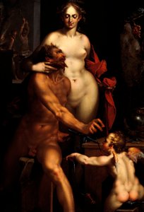 バルカン、ジュピター、アンティオペの鍛冶場の金星（絵画） 作： Bartholomaeus Spranger