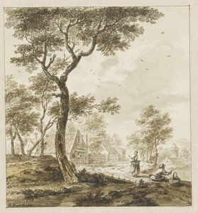 人物のある風景と右側に釣り人 作： Bartholomeus Barbiers