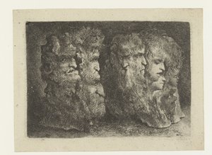 男性、動物、マスカロンのさまざまな頭 作： Bartholomeus Breenbergh