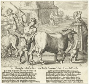 廷吏は農夫の牛を連れ去る 2. 正義のために存在することができたのだろうか？ 作： Bartholomeus Willemsz. Dolendo