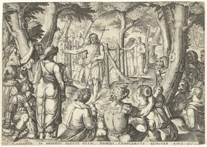 バプテスマのヨハネが人々に説教している 作： Bartholomeus Willemsz. Dolendo