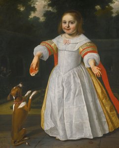 パンを持った少女と犬の肖像