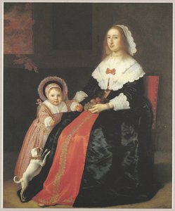 マルガレータ・クロエック（1617-1680）とピーテル・ヒュルフト（1643-1694）と思われる子供を連れた女性の肖像