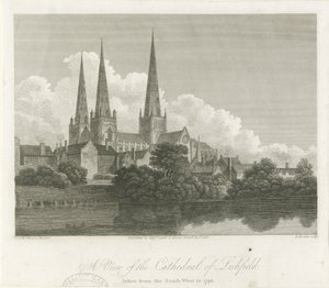 リッチフィールド大聖堂-南西ビュー：彫刻、1796年 作： Bartholomew Howlett
