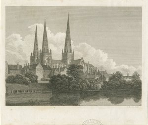 リッチフィールド大聖堂-南西ビュー：彫刻、nd [？1796] 作： Bartholomew Howlett