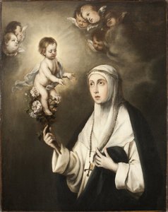 リマの薔薇（イサベル・フローレス・デ・オリバ）（1586-1617） - リマの聖薔薇、ムリーリョ、バルトロメ・エステバン作、Copy after .キャンバスに油彩。サイズ : 93x76 cm。ストックホルム国立博物館 作： Bartolomé Esteban Murillo