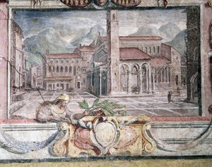 ベッドルーム、メディチ家の支配下にある町を描いたフリーズの細部、ピストイア、1564-75フレスコ画