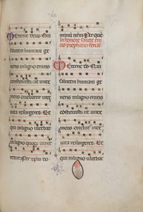 Missale：Fol。 182：さまざまな普通の祈りのための音楽、1469年。 作： Bartolomeo Caporali