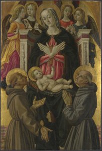 聖人と聖母子と天使と祭壇画からの寄贈者：聖人と聖母子、1475年頃 作： Bartolomeo Caporali