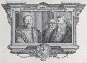 ひげを生やした 3 人の男性、1 人は毛皮を身に着けている、1756 年。作成者: Bartolomeo Crivellari、Gabriel Söderling。 作： Bartolomeo Crivellari, Gabriel Söderling