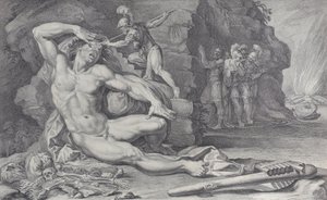 プレート 6: ポリュフェモスの目に燃える杭を打ち込むユリシーズ、1756 年 作： Bartolomeo Crivellari