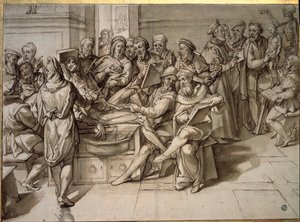 ミケランジェロ・ブオナローティ（Michelangelo Buonarroti dit Michelangelo）が行った解剖学の講義。