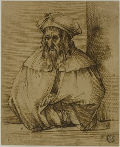 帽子とケープをつけた紳士の半身デッサン 作： Bartolomeo Passarotti