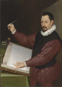赤いダブレットと白いラフを着た書記官の肖像（油彩・キャンバス 作： Bartolomeo Passarotti