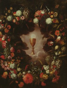 花と果物に囲まれたチャリス 作： Bartolomeo Perez