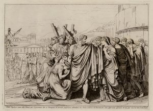 カルタゴの捕虜に戻るためローマを出発するアティリウス・レグルス（エッチング） 作： バルトロメオ・ピネリ