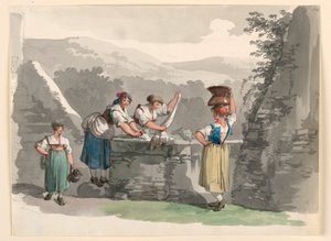 デッサン、ローマ近郊の山での洗濯、1807-08年 作： バルトロメオ・ピネリ