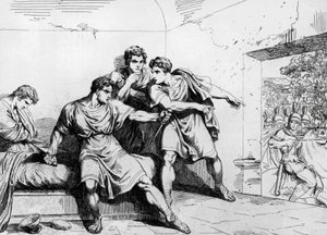 ネロの死、「オッタビオから始まる皇帝の歴史」より、バルトロメオ・ピネッリ（1781-1835）の彫刻、ローマ 作： Bartolomeo Pinelli