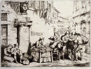 ローマのモンタナーラ広場でのスクライブ 作： Bartolomeo Pinelli