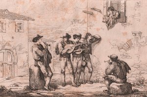 バルトロメオ・ピネッリのエッチング「ローマのセレナーデ」（ローマ 作： Bartolomeo Pinelli