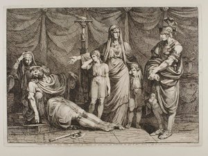 タナキッラ、セルウィウス・トゥッリウスのためにタルキニオの遺体を披露する 作： Bartolomeo Pinelli